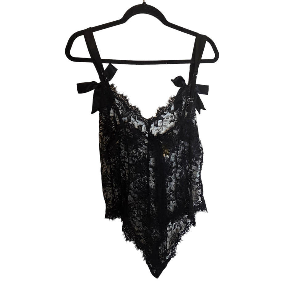 Vintage Victoria’s Secret Gold Label Black Lace Satin Bow Teddy